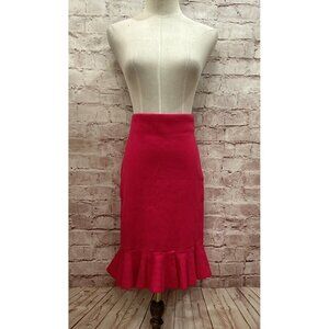 Express Womens M Ribbed Knit Flounce Hem Skirt Hot Pink Knee Length Pull On NEW